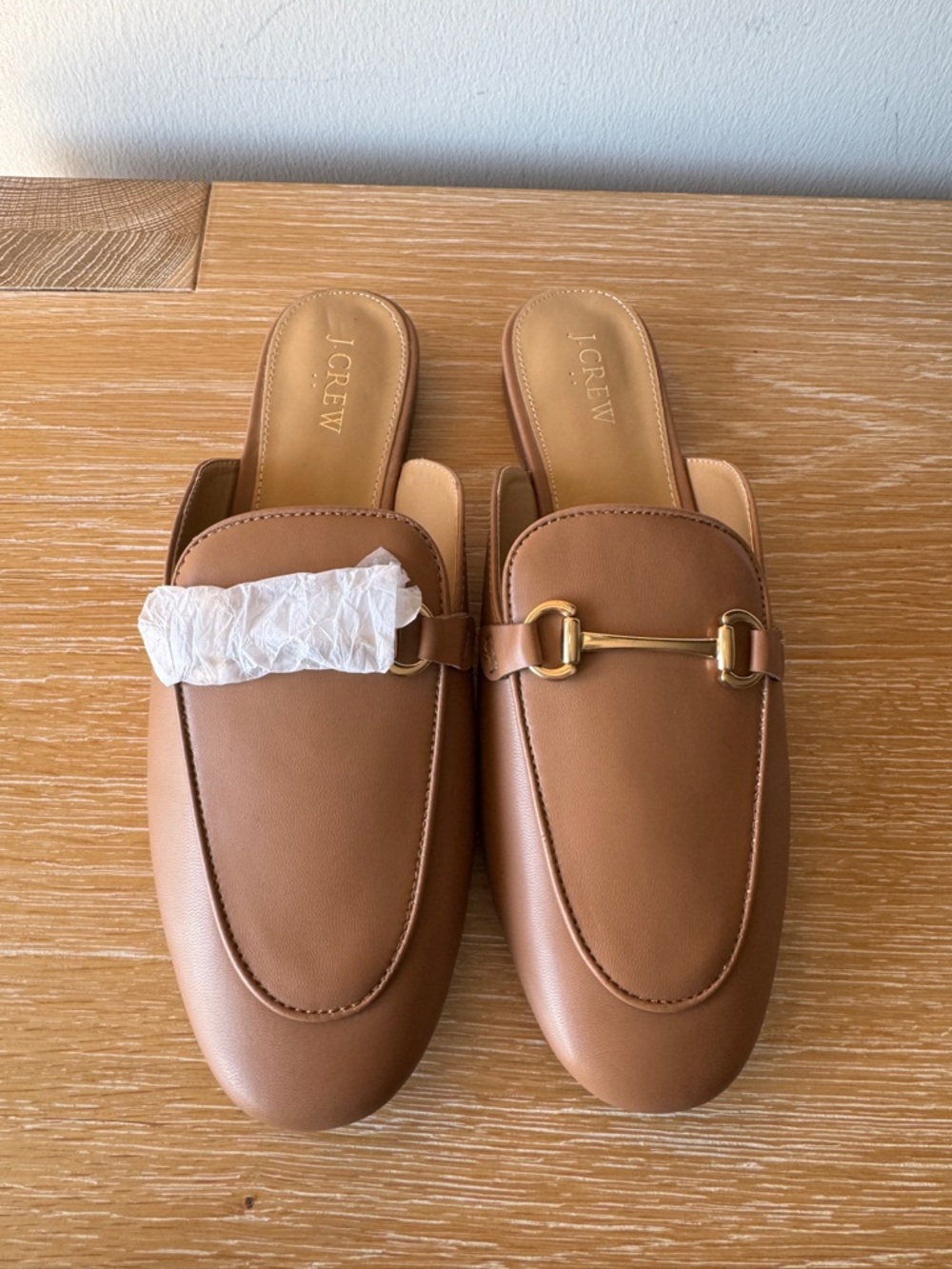 J. CREW FACTORY Women’s Horsebit Bit Loafer Mules Tan Gold Size 9.5 *NOTES* - Picture 4 of 16
